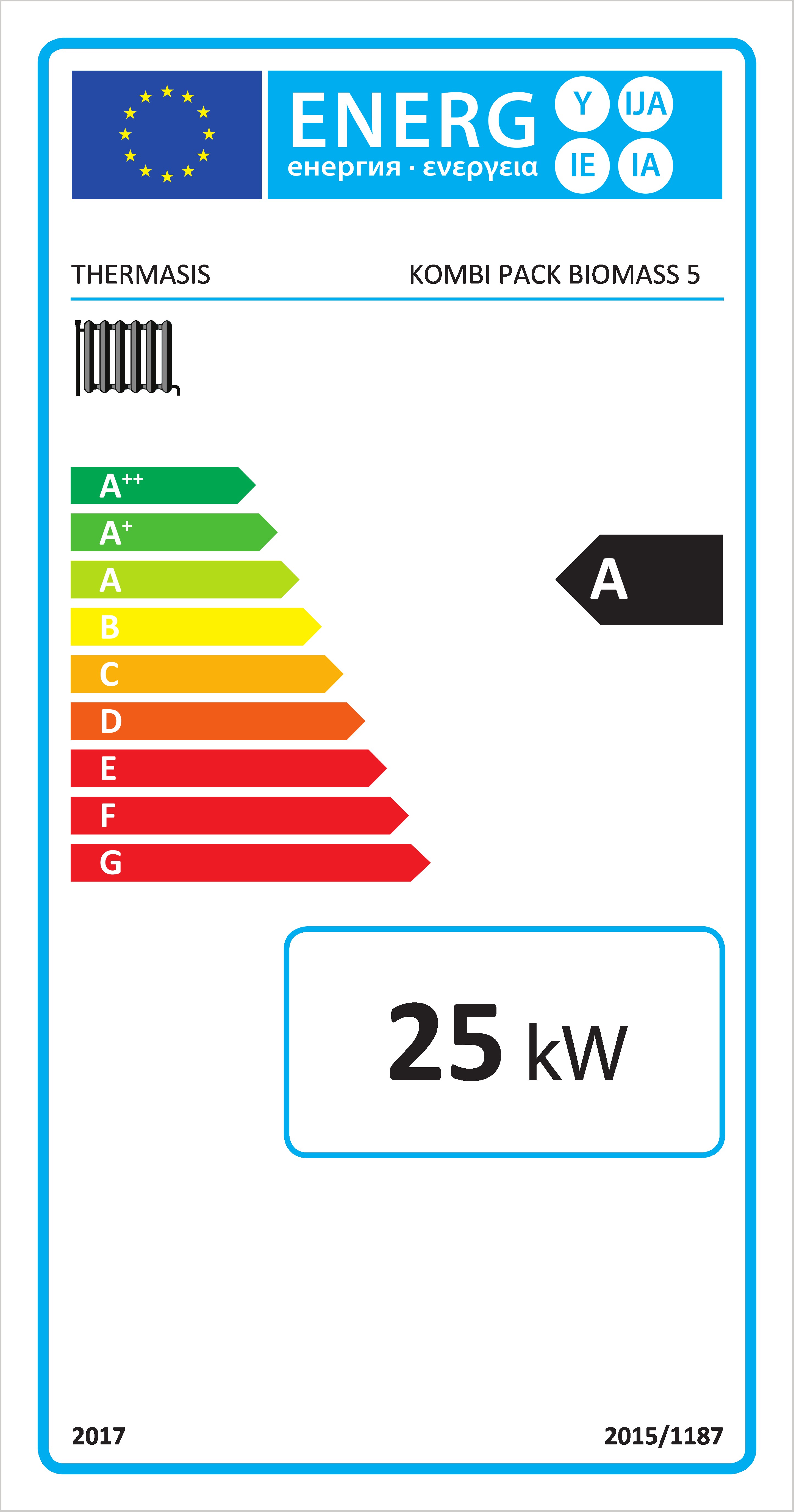 Liatinový kotol KAPPA KOMBI PACK BIOMAS  5  článkový, 25  kW  - energetický štítok